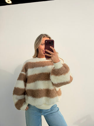 Ivory/Tan Striped Crewneck