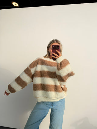 Ivory/Tan Striped Crewneck