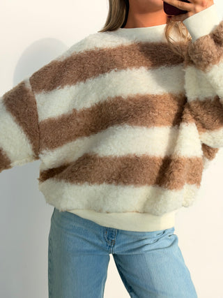 Ivory/Tan Striped Crewneck
