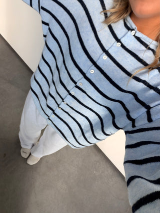 Light Blue & Navy Striped Cardigan Sweater