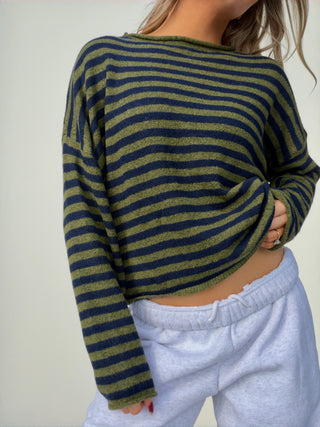 Olive Green & Navy Striped Sweater