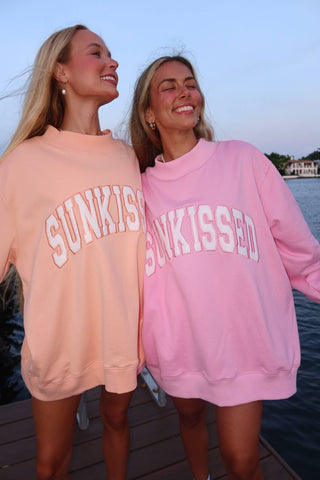 Papaya Orange Varsity Sunkissed Embroidered Mockneck Sweatshirt