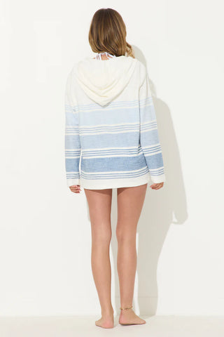 Bay Blue Stripe Printed Texture Ombré Baja Hoodie