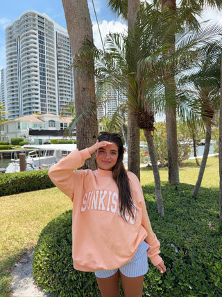 Papaya Orange Varsity Sunkissed Embroidered Mockneck Sweatshirt
