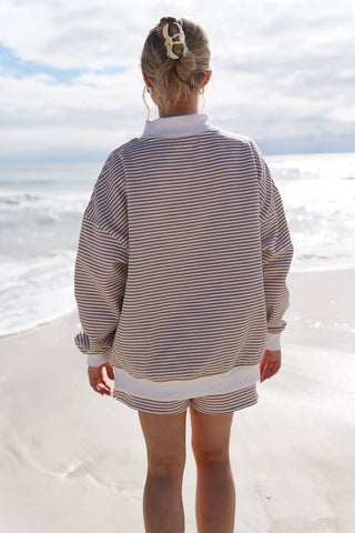 Brown and White Big Striped Mockneck Sweatshirt