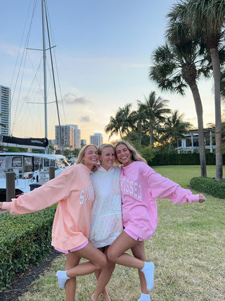 Papaya Orange Varsity Sunkissed Embroidered Mockneck Sweatshirt