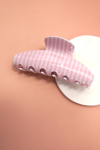 Light Pink Striped Oval Hair Clip