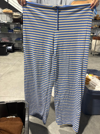 Stripe Mid Rise Wide Leg Pants - Dusty Cobalt
