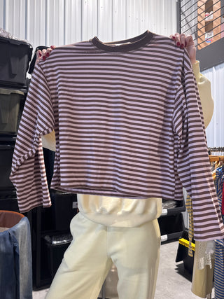 Striped Long Sleeve Top - Pink/Brown