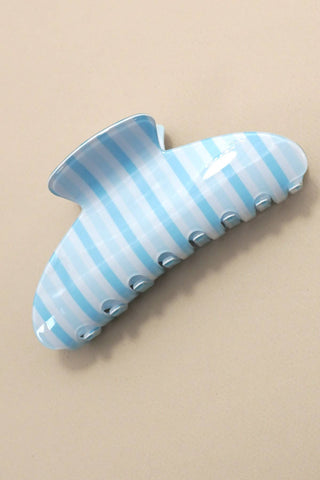 Double Blue Striped Oval Hair Clip