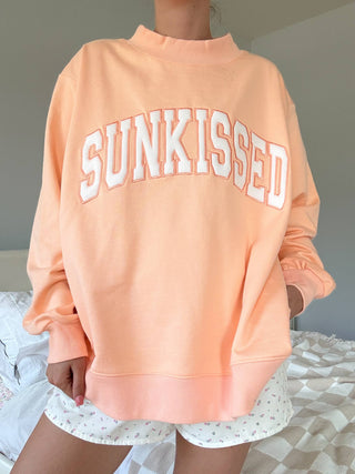 Papaya Orange Varsity Sunkissed Embroidered Mockneck Sweatshirt