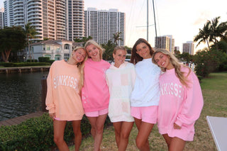 Papaya Orange Varsity Sunkissed Embroidered Mockneck Sweatshirt