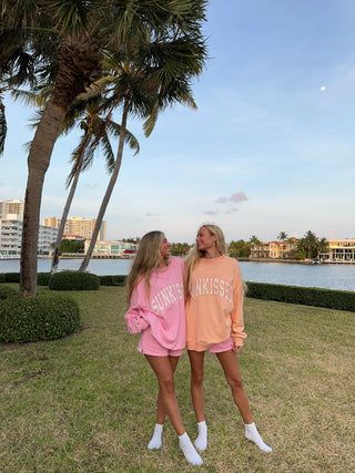 Papaya Orange Varsity Sunkissed Embroidered Mockneck Sweatshirt