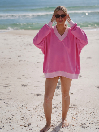 Pink And Light Pink V-Neck Sweatshirt
