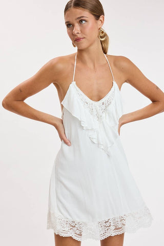 White Lace  Halter Open Back Mini Dress