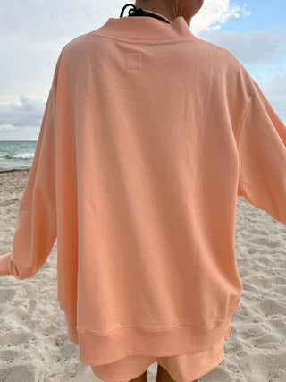Papaya Orange Varsity Sunkissed Embroidered Mockneck Sweatshirt