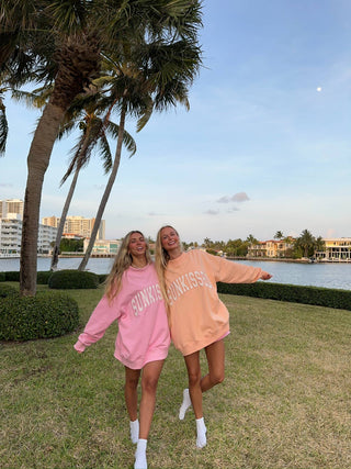 Papaya Orange Varsity Sunkissed Embroidered Mockneck Sweatshirt
