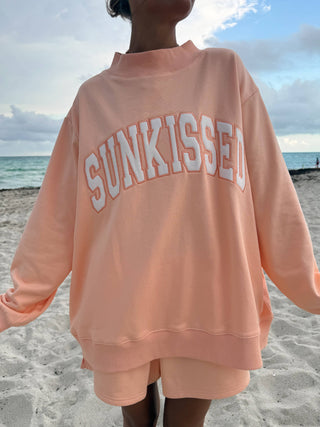Papaya Orange Varsity Sunkissed Embroidered Mockneck Sweatshirt