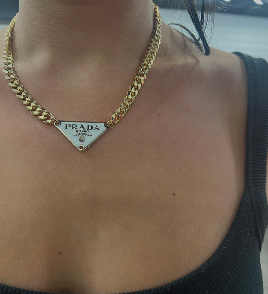 Repurposed Designer Logo Charm Necklace