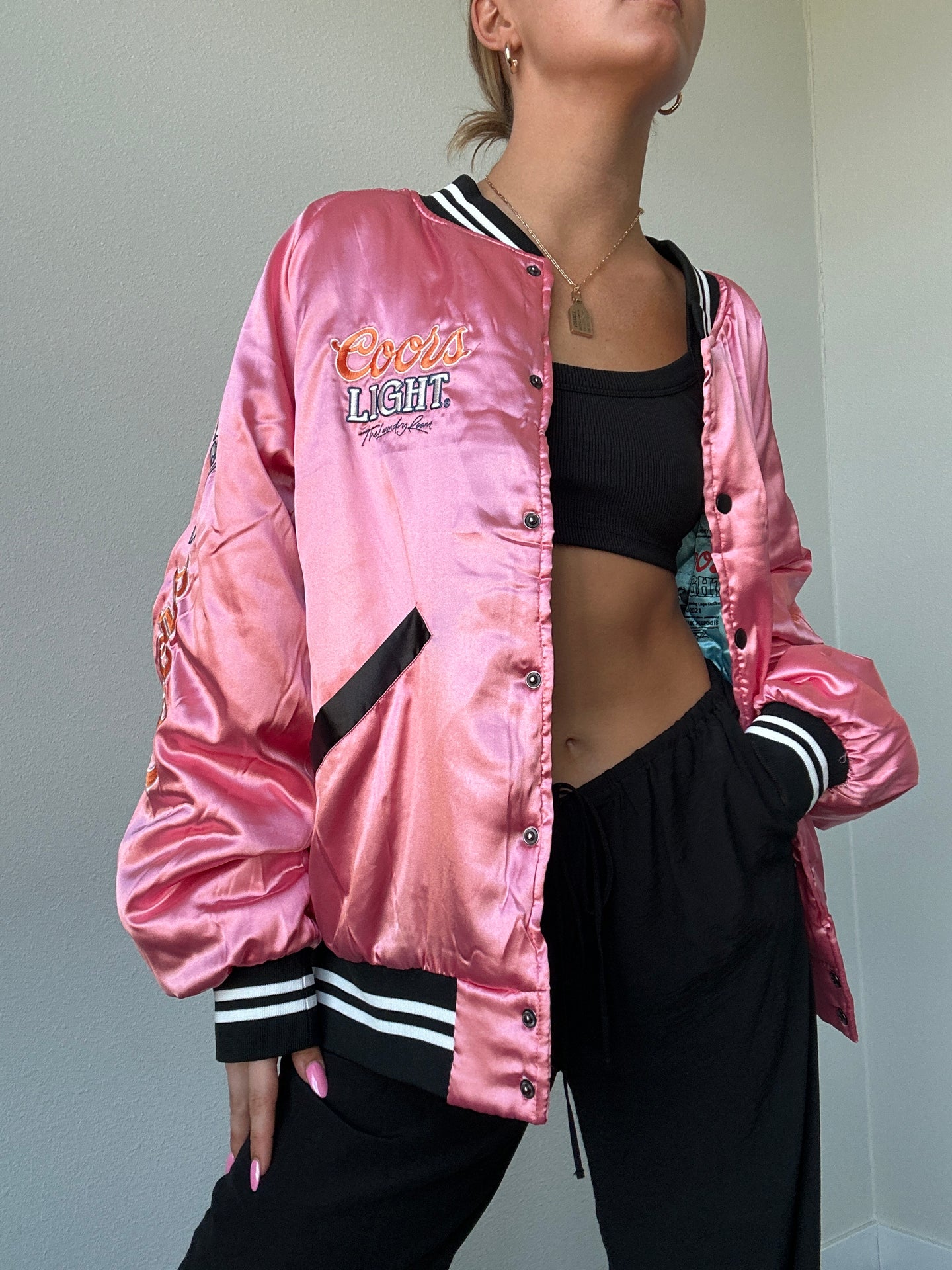Coors Light Pink Satin Bomber Jacket