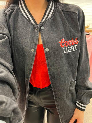 Coors Light Black Denim Bomber Jacket Unisex