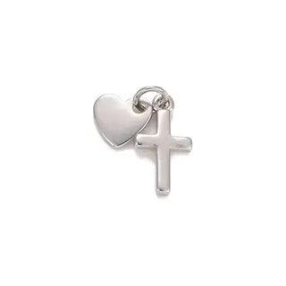 Silver Cross And Heart Charm