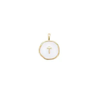 White And Gold Circle Cross Charm