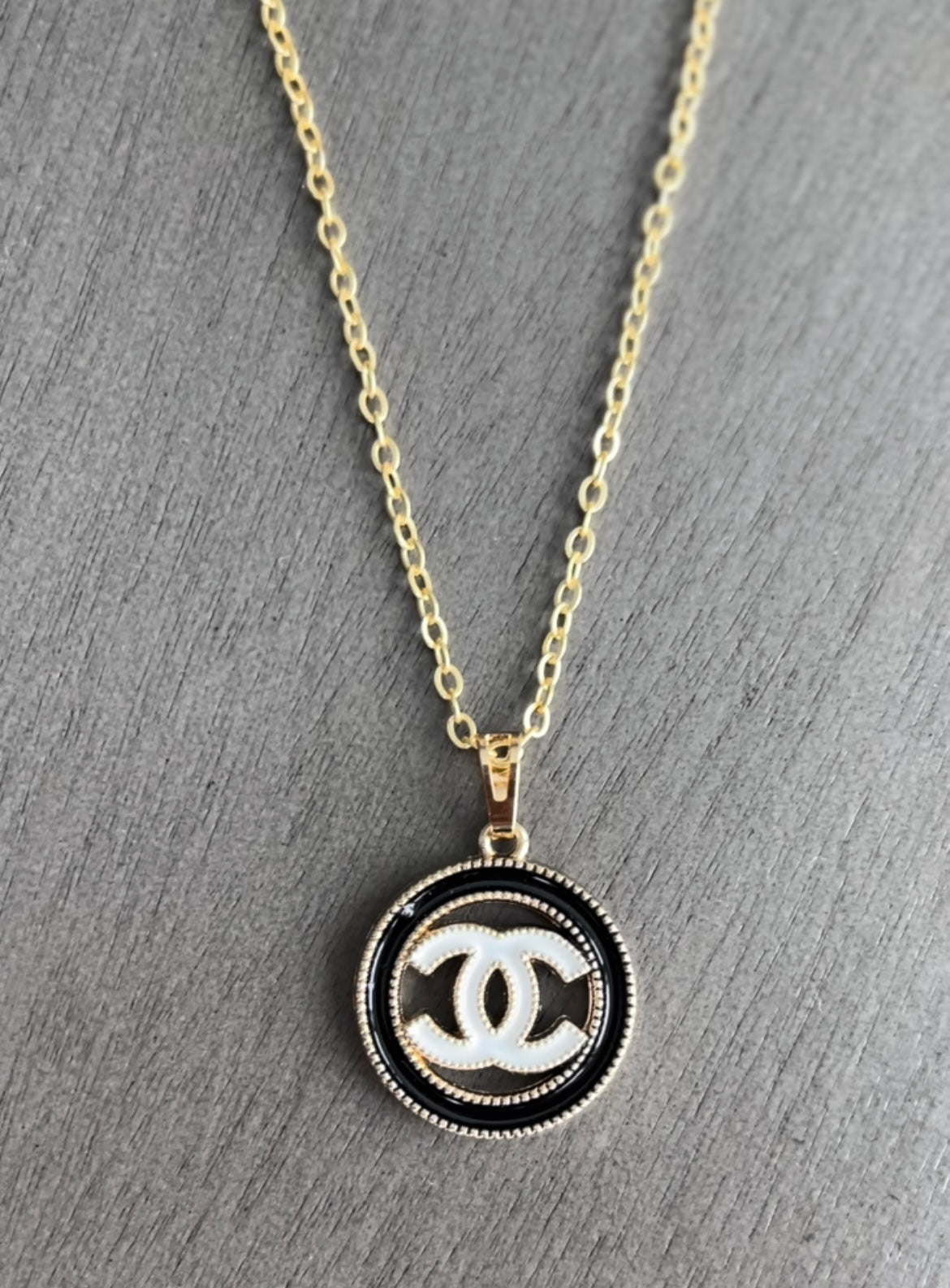 Upcycled Designer white & Black Chanel Pendant Necklace