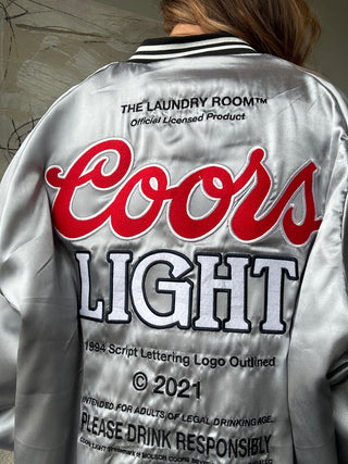 Coors Light Silver Satin Bomber Jacket Unisex