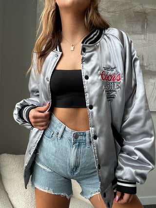 Coors Light Silver Satin Bomber Jacket Unisex