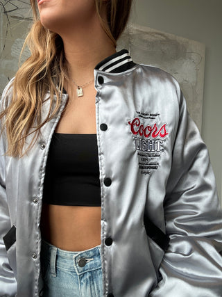 Coors Light Silver Satin Bomber Jacket Unisex