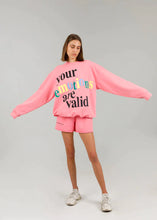 Load image into Gallery viewer, The Mayfair Group “Your Emotions Are Valid” Pink Sweat Shorts
