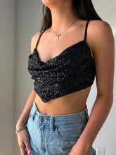 Load image into Gallery viewer, Sparkly Cowl Neck Crop Top
