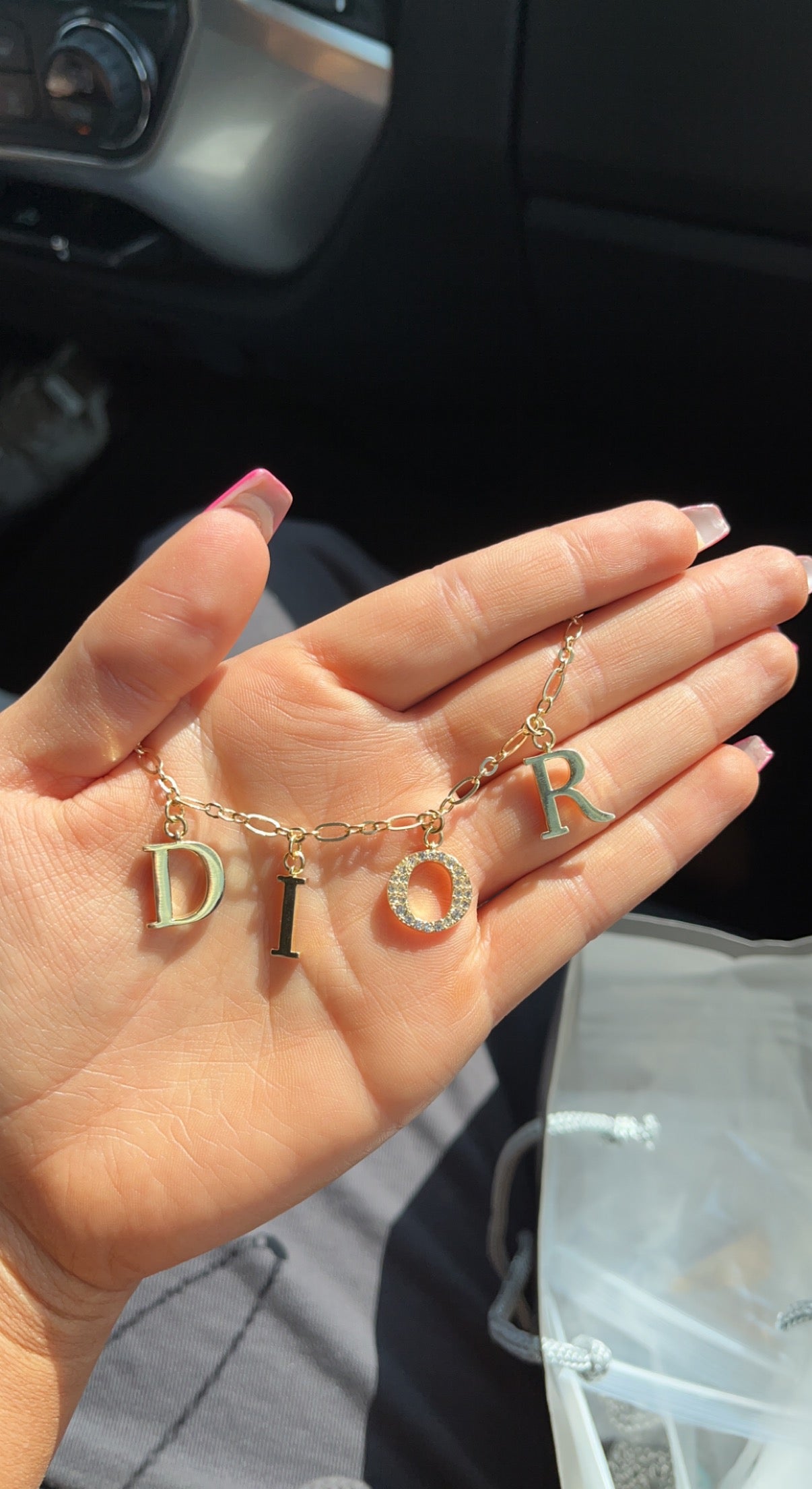 Upcycled Designer Hanging “DIOR” Christian Dior Necklace