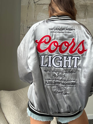 Coors Light Silver Satin Bomber Jacket Unisex