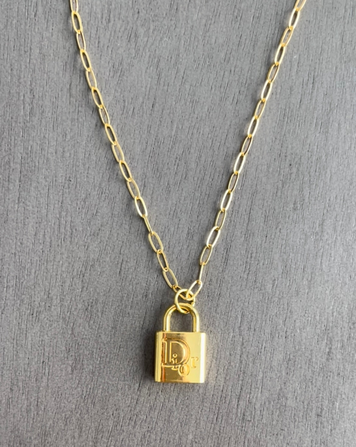 Upcycled Designer Christian Dior Lock Pendant Necklace