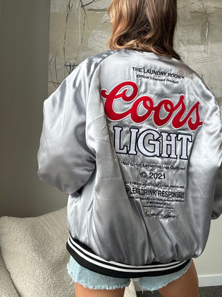 Coors Light Silver Satin Bomber Jacket Unisex