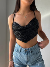 Load image into Gallery viewer, Sparkly Cowl Neck Crop Top
